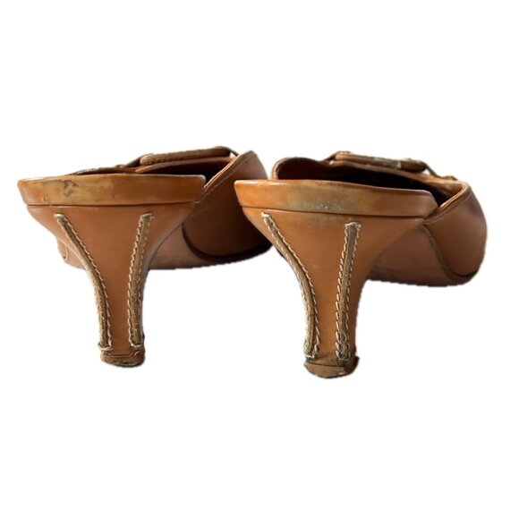 Salvatore Ferragamo Slip-On Kitten Heels in Saddle  Mule Pumps in Saddle sz 9.5 - Picture 10 of 13